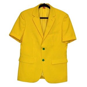 Opposuits Bright Solid Yellow Blazer 2 Green Button Closure Short Sleeves Unisex